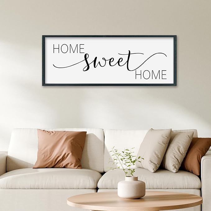 SRSZHIYUE Home Sweet Home Sign 32"x12" for Farmhouse Rustic Large Family Living Room Over Couch Modern Horizontal Wall Decor, Wood Framed Plaques Art Decorative (Black)-Ruum Studio Home