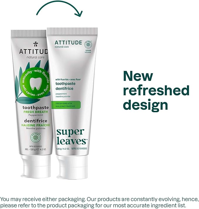 ATTITUDE Fresh Breath Toothpaste with Fluoride, Peppermint Flavor, Vegan & Cruelty-Free, Sugar-Free, Plant & Mineral-Based Ingredients, Clean Oral Care, 4.2 Oz-Ruum Studio Home