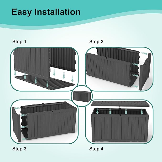 150Gal Outdoor Deck Box Waterproof, Lager Patio Storage Box Indoor and Outdoor Use, Lockable Resin Storage Bin for Patio Furniture Cushions Garden Tools, Package Delivery,UV Resistant-Black-Ruum Studio Home