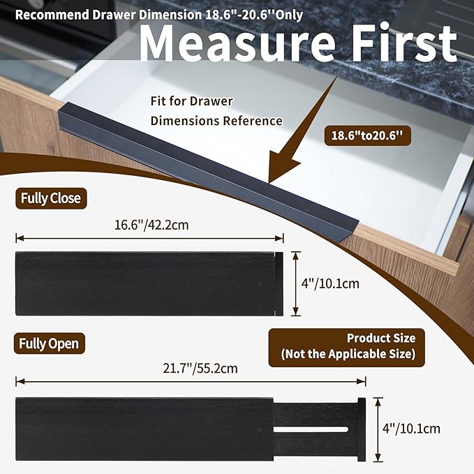 Utoplike Bamboo Drawer Dividers Large, 4'' High Adjustable Kitchen Drawers Organizers for Clothing, Spring Loaded, Works in Bathroom, Dresser, Desk, 4 PCS, Black-Ruum Studio Home