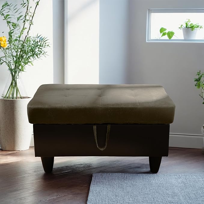 Ottoman Rectangular Storage Ottoman Bench, Flannel Footrest Stool Footstool with Lid for Living Room, Bedroom, Entryway, Taupe&Black, 35"x23.5"x17.5"-Ruum Studio Home