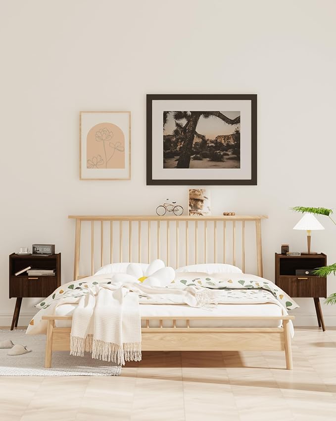 Nightstand,Modern Bedside Table with Storage Drawer and Open Wood Shelf, Accent Night Stand with Solid Wood Legs for Living Room, Bedroom and Small Spaces,Easy Assembly (Walnut Brown)-Ruum Studio Home