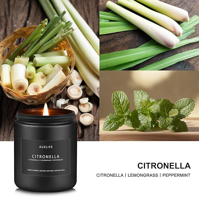 Citronella Candle | Outdoor Candles, Citronella Scented Candles for Indoor Outdoor Use, Lemongrass Scent for Yard Patio, Summer Candle Gifts for Camping Picnic Room - 7oz, Soy Wax, 50H Burn Time-Ruum Studio Home