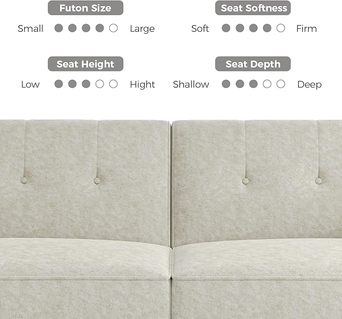 89” Futon Sofa Bed, Comfy Futon Couch Bed with 2 Square Pillows, Convertible Sleeper Sofa with Adjustable Backrest& Armrests, Modern Loveseat Sleeper for Living Room, Bedroom, White-Ruum Studio Home