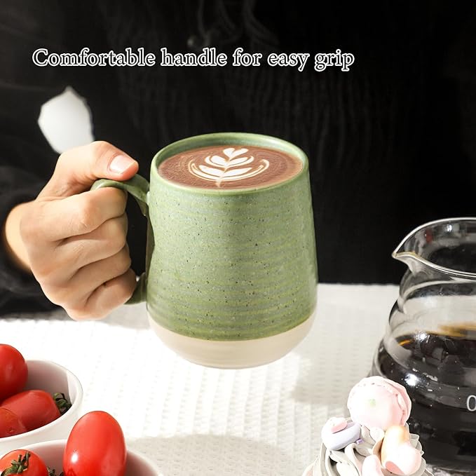 Hasense Porcelain Coffee Mugs Set of 4, 15 Oz Large Coffee Cups, Latte Cup with Handle, Tea Mugs for Men and Women, Modern Coffee Mug for Cappuccino, Milk, Cocoa, Microwave & Dishwasher Safe, Green-Ruum Studio Home