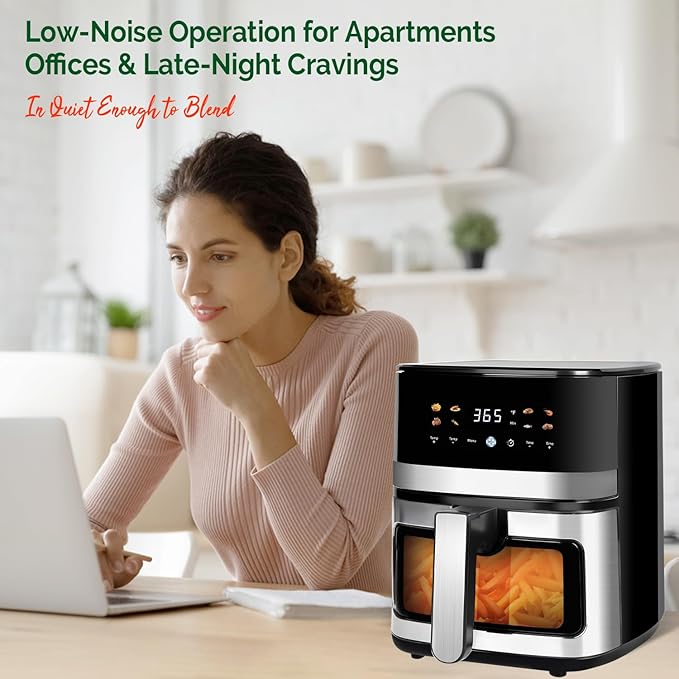 5.8QT Digital Air Fryer with Viewable Window, Adjust Temp & Timer, Air Frying, Reheat, Easy for Frozen Food, Snacks, Dinner, Large Square Basket than Round, Portable for Family & Apartment-Ruum Studio Home