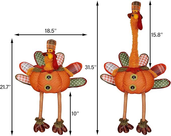 winemana Thanksgiving Decoration 31.5" x 18.5" Plush Turkey with Stretchable Head, Handmade Stuffed Sitting Turkeys Fall Decorations for Indoor Home Tabletop Party Autumn Decor (Cock)-Ruum Studio Home