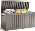 80 Gallon Resin Deck Box, Lockable Patio Outdoor Storage Box for Furniture, Garden Tools and Tools Storage, Waterproof Outside Storage Boxes - Grey-Ruum Studio Home