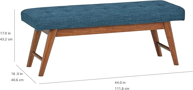 Amazon Basics Modern Haraden Upholstered Button-Tufted Bench, Blue, 16 x 44 x 17 in (Previously Rivet brand)-Ruum Studio Home