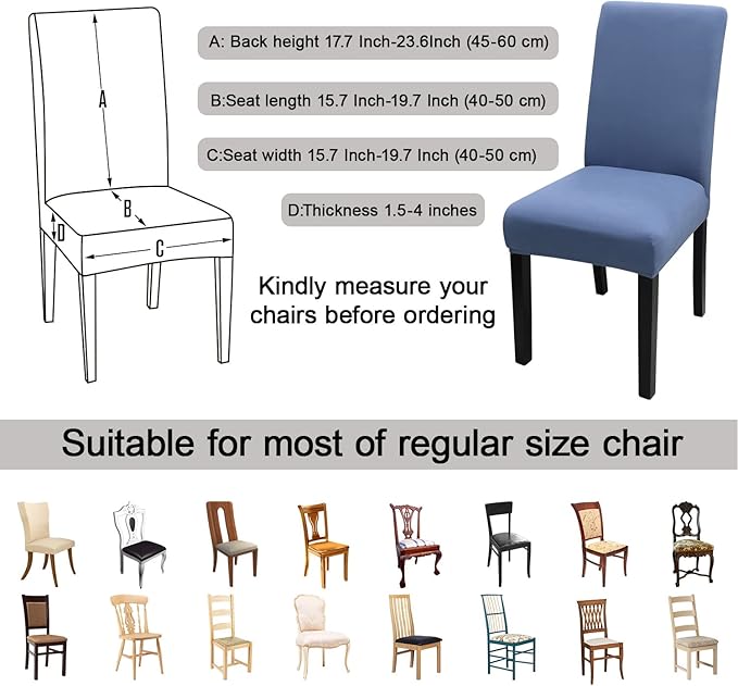 JQinHome 6 Pcs Dining Chair Slipcover,High Stretch Removable Washable Chair Seat Protector Cover for Home Party Hotel Wedding Ceremony (Gray Blue)-Ruum Studio Home