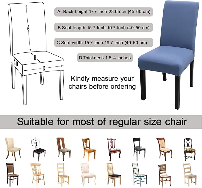 JQinHome Dining Room Chair Covers Set of 8, High Stretch Chair Slipcover Removable Washable Chair Seat Protector Cover for Home Party Hotel Wedding Ceremony (Gray Blue)-Ruum Studio Home