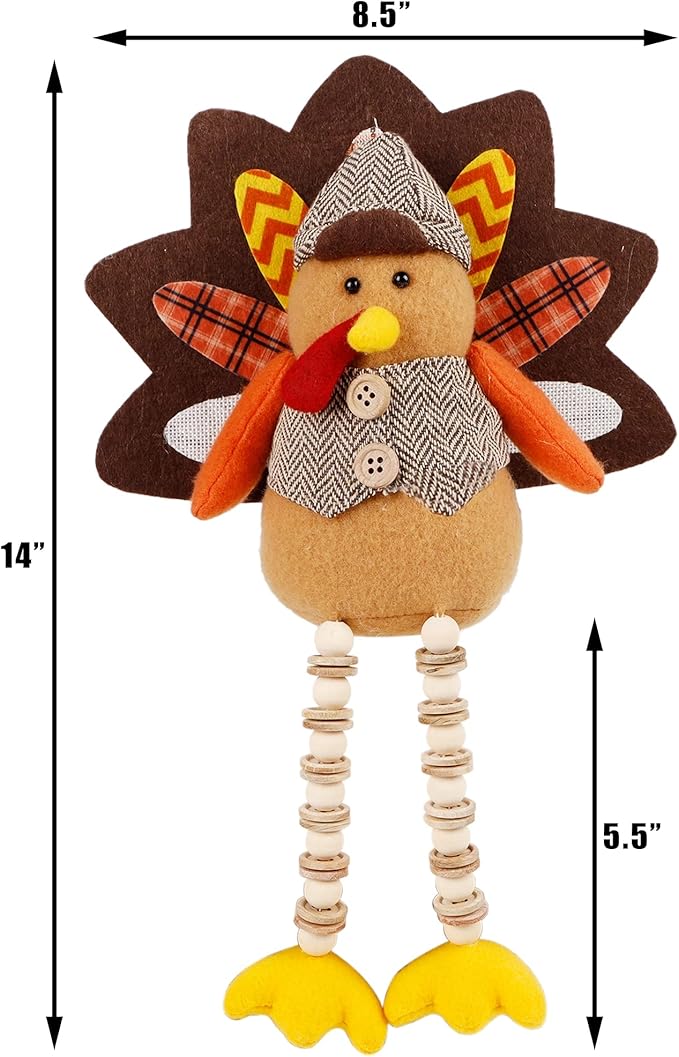 winemana Thanksgiving Decorations Set of 2 Turkeys with Dangling Legs, Mr and Mrs Turkey Couple Plush Tabletop Centerpieces for Fall Harvest Home Kitchen Shelf-Ruum Studio Home