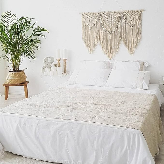 large macrame wall hanging - Boho Tapestry Macrame Wall Decor Art- Chic Bohemian Handmade Woven Tapestry Home Decoration for Bedroom Living Room Apartment Wedding Party - 43"x32" (Beige-Triangle)-Ruum Studio Home