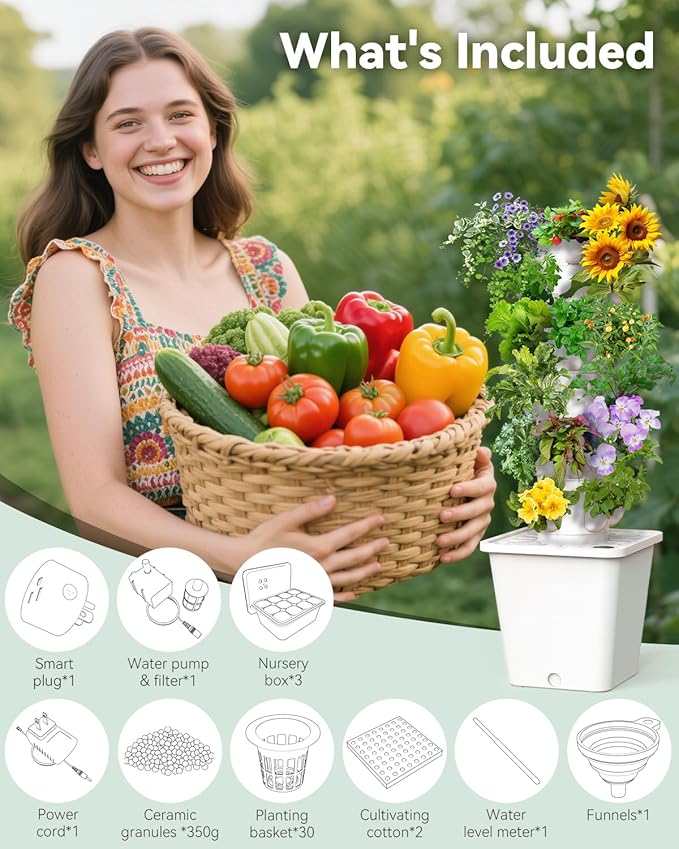 Vertical Hydroponics Growing System Kit, Indoor Outdoor Gardening System Kits, Herb & Fruits Growing Tower, 6 Layer 30 Pods-Ruum Studio Home
