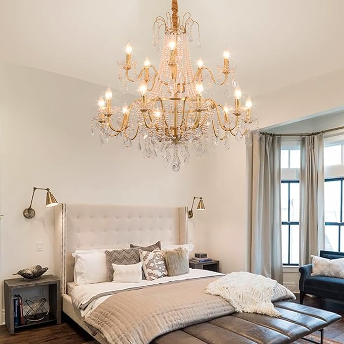 40" Large Brass Crystal Chandeliers,Gold Brushed Brass Chandelier for High Ceiling Living Room Dining Room Staircase Hallway Entryway Foyer(15-Light, Bulb Included)-Ruum Studio Home