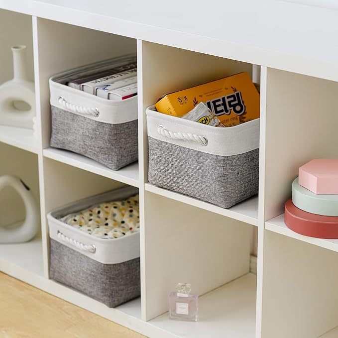 TheWarmHome Storage Bins for Shelves - 13.8L×9.8W×6.7H inch 3 Pack Medium Collapsible Storage Baskets for Organizing | Fabric Storage Cubes for Linen Closet Toy Home (White&Grey)-Ruum Studio Home