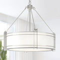 20.4''Drum Chandelier,5-Light Brushed Nickel Modern White Fabric Chandeliers,Farmhouse Round Pendant Light Fixture for Dining Room Kitchen Island Living Room Bedroom Hallway-Ruum Studio Home