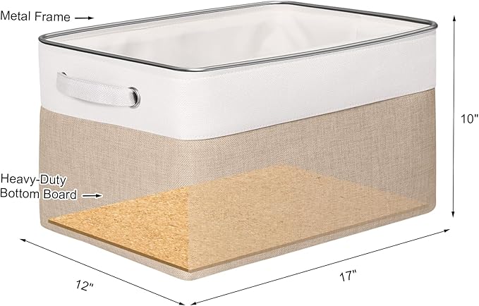 Kntiwiwo Large Fabric Foldable Storage Bin 17" x 11.8" x 9.8" Storage Baskets with Handle Large Cube Storage boxes for Closet, Shelves, Home, Set of 3, Beige-Ruum Studio Home