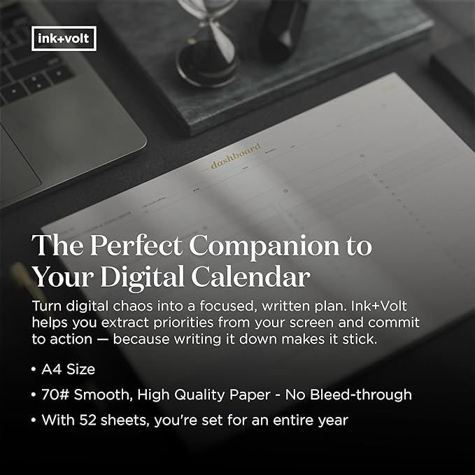 Ink+Volt Dashboard Deskpad | Undated Weekly Planner Notepad with 52 Undated Sheets, Premium Productivity Planner, Minimalist Weekly to do List for Work & Study | A4 Size | Made in the USA-Ruum Studio Home