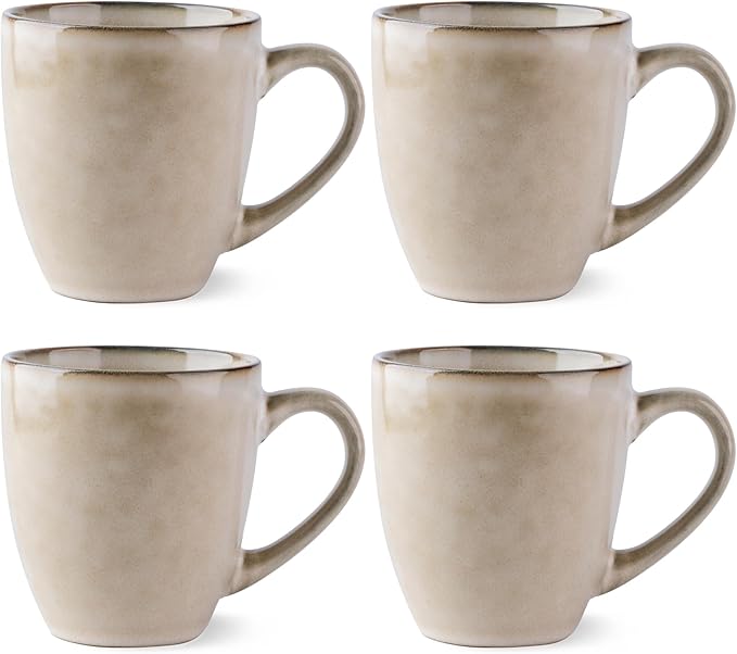 GBHOME Ceramic Coffee Mugs Set of 4, 12oz Stoneware Coffee Mugs Set For Dad Mom Women MEN, Light Weight Ceramic Coffee Cups for Latte/Tea/Beer/Hot Cocoa, Dishwasher & Microwave Safe,Cappuccino-Ruum Studio Home