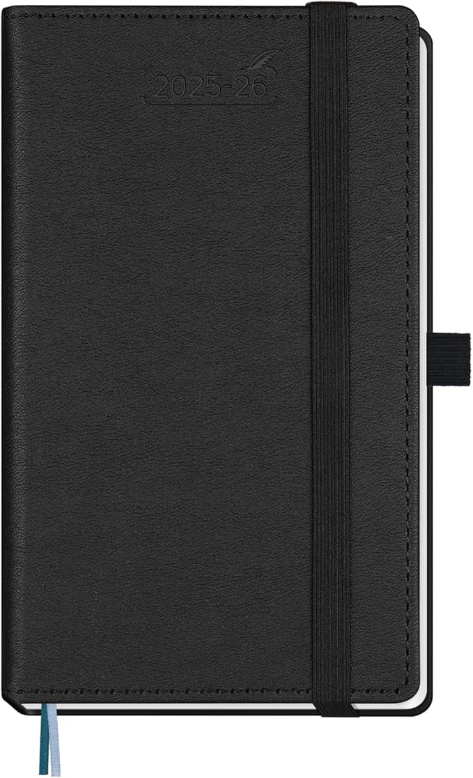 BEZEND Pocket Planner 2025-2026 Weekly and Monthly, 3.5" x 6" Academic Planner (Jul 25-Dec 26) 18-Month Mid-Year Calendar Book, Storage Pocket, Pen Holder, PU Leather Hardcover - Black-Ruum Studio Home