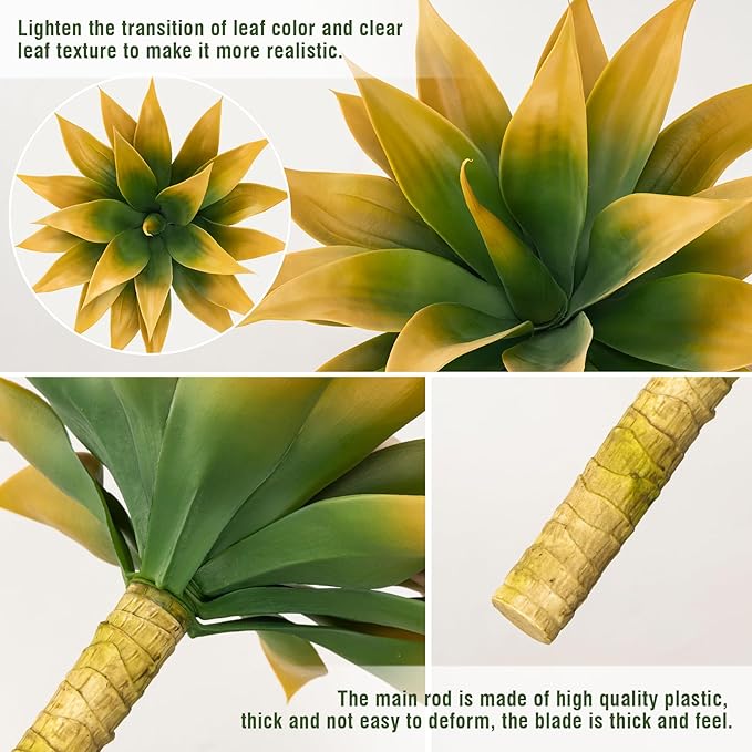 Artificial Agave Plants,Large UV Resistant Fake Agave Planters for Indoor and Outdoor Decorating Tropical Plant Succulents Greenery Indoor Decor (2Pack,18" Yellow)-Ruum Studio Home