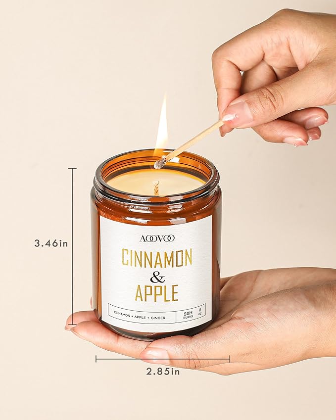 AOOVOO Apple Cinnamon Candles - 9 oz Scented Candles, Aromatherapy Candle, Soy Candle for Home Scented-Ruum Studio Home
