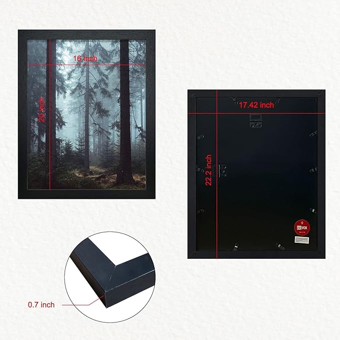 VCK 16x20 Poster Frames 3 Pack Black MDF Wood and Polished Plexiglass Frame,Display Pictures in Horizontal and Vertical-Ruum Studio Home