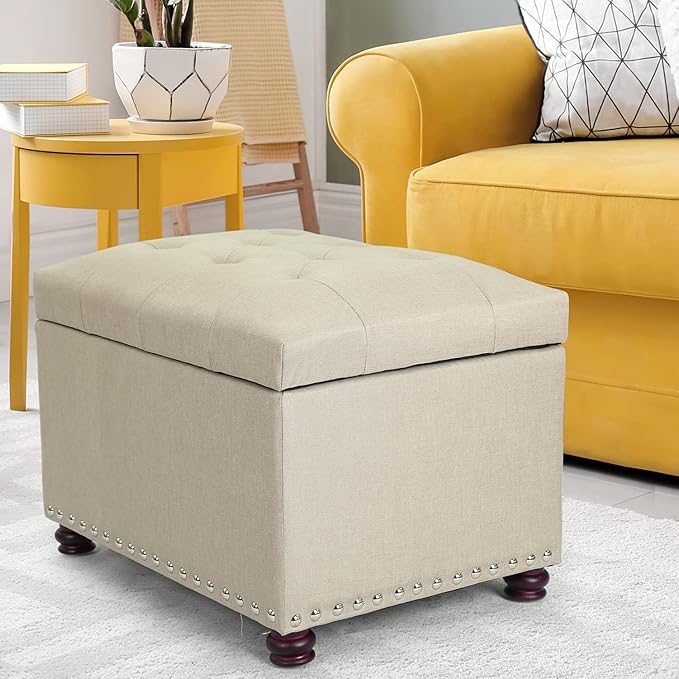 Joveco Storage Ottoman Bench Rectangular Fabric Organization Tufted Footrest for Living Room Bedroom, Upholstered Padded Footstool Coffee Table Seat with Lift Top-Ruum Studio Home