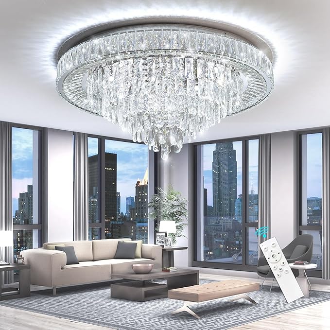 Modern Chandeliers for Living Room Crystal Ceiling Light Fixture LED Dimmable Lamp with Remote Pendant Lighting Flush Mount Ceiling Lighting for Dining Room Bedrooms-Ruum Studio Home