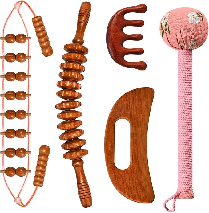 Wood Therapy Massage Tools 5-in-1 Lymphatic Drainage Massager for Muscle Pain Relief Maderoterapia Kit, Anti-Cellulite, Body Shaping&Contouring (set1)-Ruum Studio Home