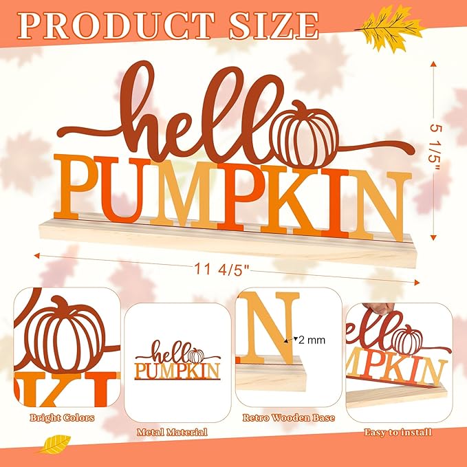 COCHIE Metal Hello Pumpkin Sign, Orange Fall Decorations for Home, Office, Shelf, Mantel, Indoor, Autumn Pumpkin Decoration, Hello Fall Decor (Autumn A)-Ruum Studio Home