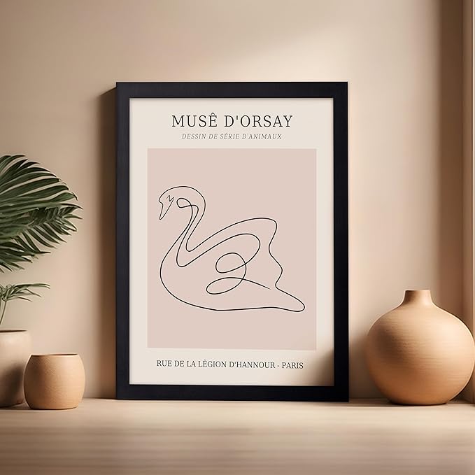 Poster Master Vintage Poster - Retro One Line Swan Drawing Print - Swan Art - Bird Art - Minimal Gift for Her, Animal Lover - Abstract Decor for Home, Office, Bedroom, 16x20 Black Framed-Ruum Studio Home