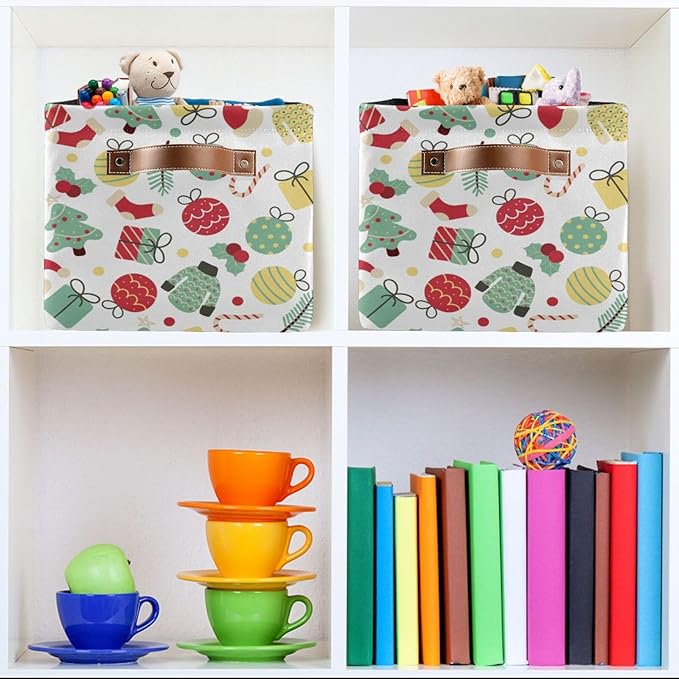 Christmas Storage Basket Tree Candy Canes Socks and Gift Storage Bins Organizer Bag Collapsible Closet Shelf Baskets Cube with handle for Baby Cloth Pet Toy Book 14.2×10.2×8.3 IN-Ruum Studio Home