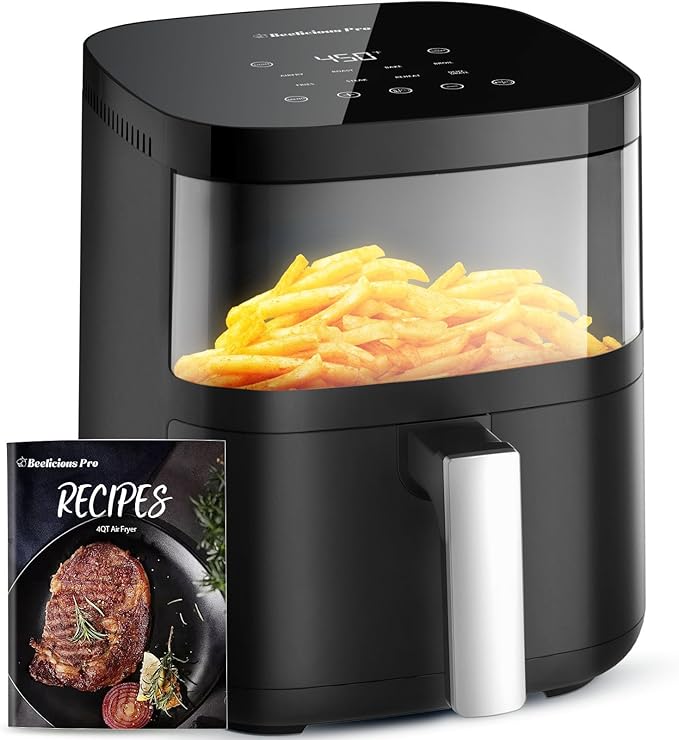 Air Fryer, Beelicious 8-in-1 Smart Compact 4QT Air Fryers, with Viewing Window, Shake Reminder, 450°F Digital Airfryer with Flavor-Lock Tech, Dishwasher-Safe & Nonstick, Fit for 1-3 People, Black-Ruum Studio Home