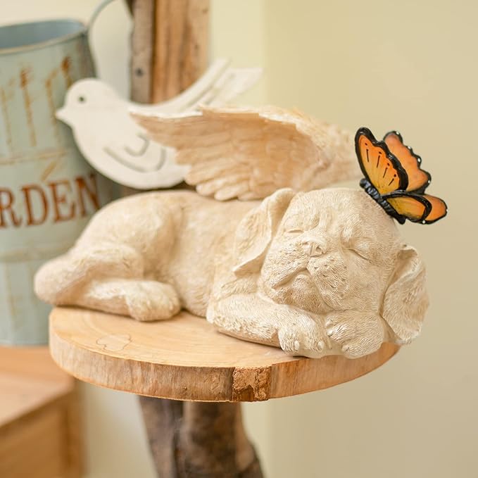 WONDER GARDEN Sleeping Dog Angel Statue with Solar Light - Pet Memorial Stone, in Memory of Dog, Marker Tribute Statues, Resin Guardian Angels, Bereavement Gift-Ruum Studio Home