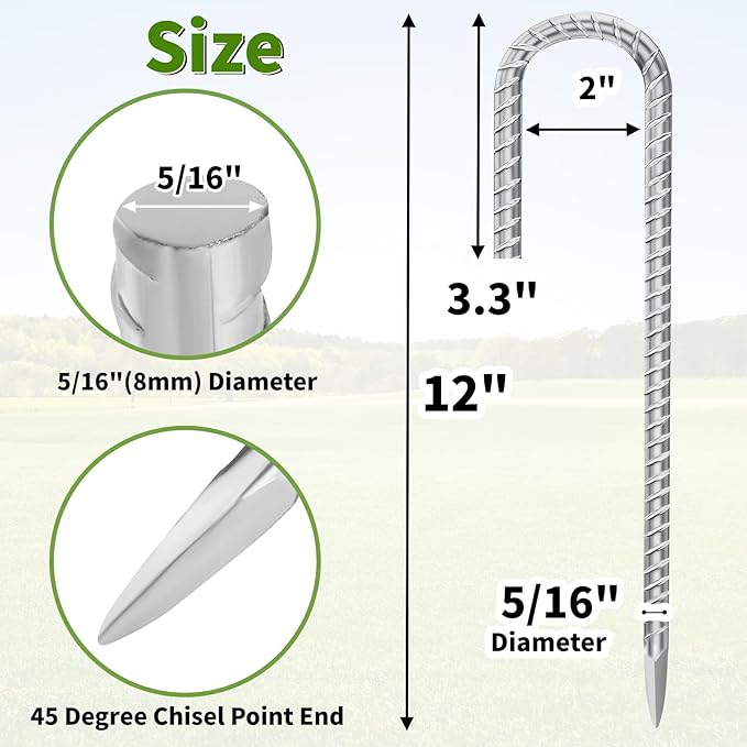 12 Inch Ground Stakes Heavy Duty J Hook 60-Pack Metal Spikes Galvanized Ground Hooks Anchors Rebar Ground Stakes for Fence Tent Gazbo Bounce House and Outdoor Decorations Inflatables-Ruum Studio Home