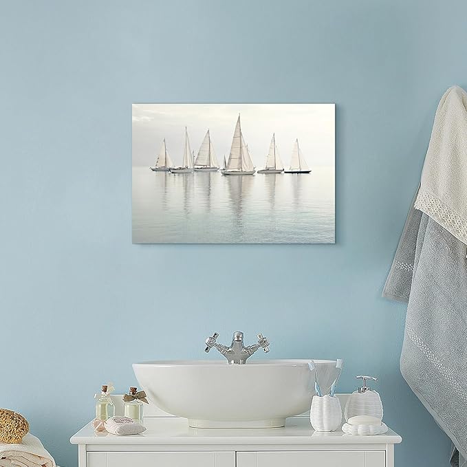 Nautical Sailing Picture Wall Art - Coastal Sailboat Canvas Ocean Ship Prints Sea Level Boat Painting Artwork for Bathroom-Ruum Studio Home
