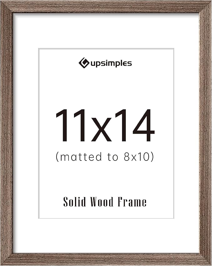 upsimples 11x14 Picture Frame, Natural Solid Wooden Picture Frames, Display 8x10 with Mat or 11 x 14 Without, Vertical or Horizontal Wall Hanging, 1 Pack, Brown-Ruum Studio Home