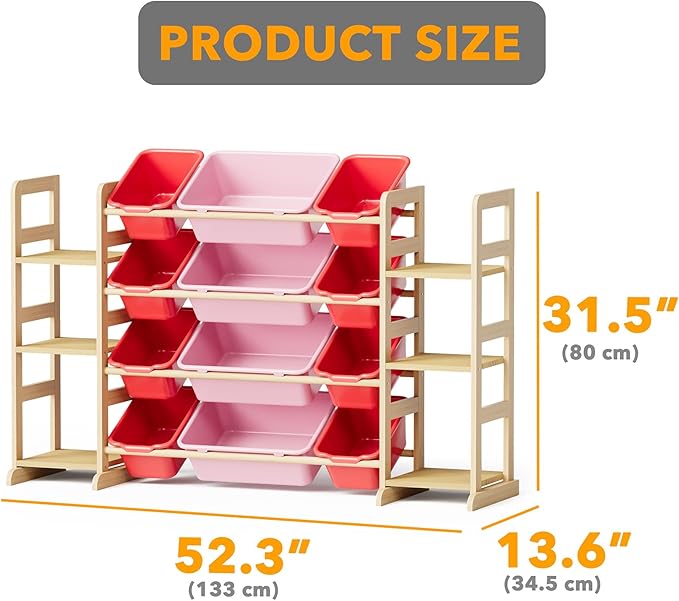SpaceAid Toy Storage Organizer with 6 Shelves and 12 Bins, Toy Organizers Storage Bookshelf, Kids Bin Shelf Toys Box Bookcase for Bedroom Playroom Organization Room Decor, Red and Pink-Ruum Studio Home