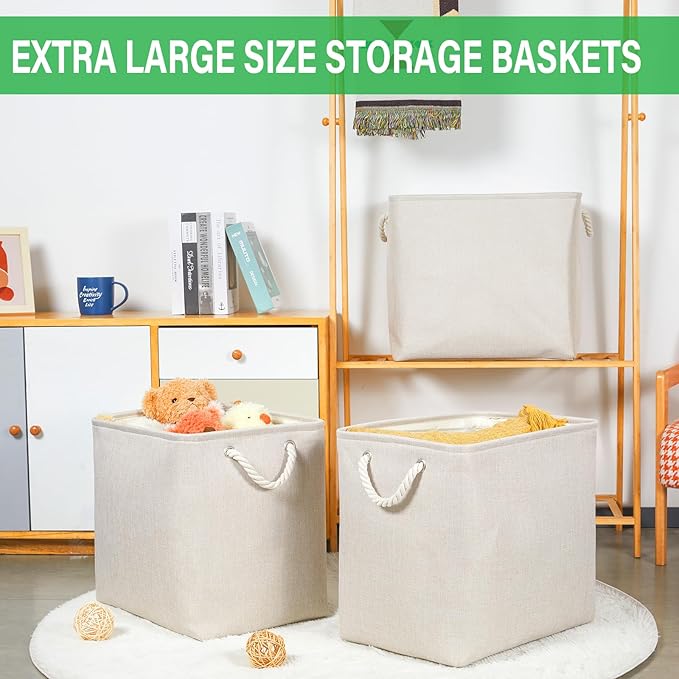 Bidtakay Extra Large Storage Baskets for Organizing Clothes Storage Bins 3 Pack Fabric Storage Bins for Shelves Linen Collapsible Organizer for Closet-Light Biege-Ruum Studio Home