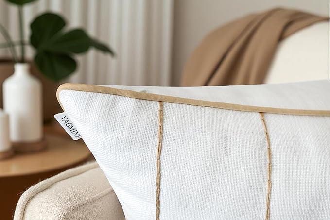 VAGMINE Hand Embroidered Daisy Accent Throw Pillow Cover - 20x20 Inches Square - 100% Cotton Ivory Decorative Cushion Cover for Couch, Sofa, Living Room - Textured Embroidery - Cozy Floral Home Décor-Ruum Studio Home