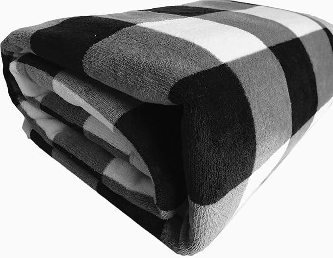 UKELER Buffalo Check Sherpa Throw 80'' x 60''- Soft Plush Flannel Blanket Throws for Bed/Couch/Sofa/Office/Camping-Ruum Studio Home