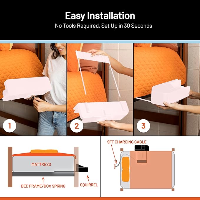 Squirrel Pink Bedside Perch for College Dorm Room Lofted Beds with USB-C & A Charging Ports, Teenage Gifts, Dorm Room Gifts, Gifts for college, fits most Hydro Flask, Oswala and Yeti bottles.-Ruum Studio Home