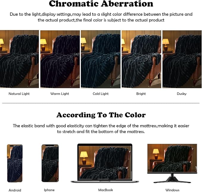 NEWCOSPLAY Faux Fur Throw Blanket Black 3D Ribbed Plush Thick Warm Blanket for Couch Sofa Bed 850GSM (Black Ribbed, Throw(50"x60"))-Ruum Studio Home