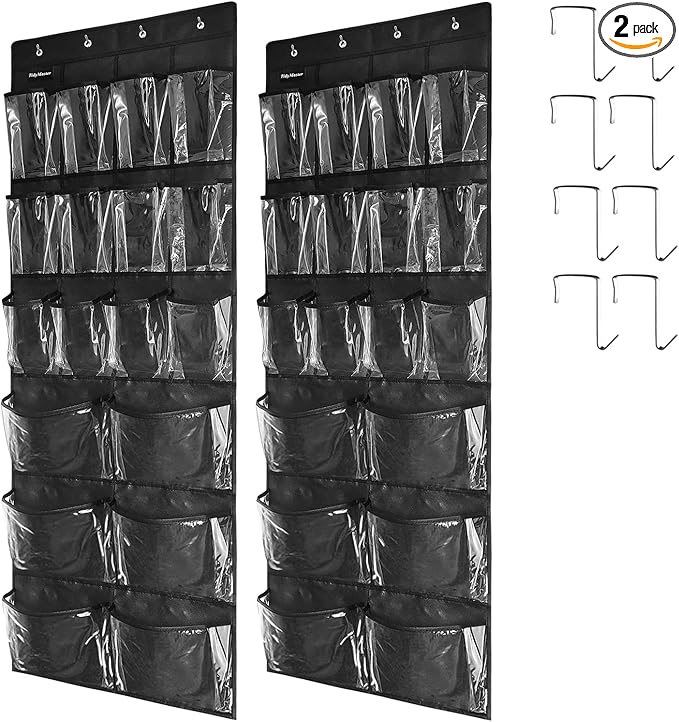 2 Pack Extra Large Hanging Over Door Shoe Organizers,closet shoe organizer shoe rack organizer shoe storage,12+6 Crytal Pockets,8Hooks,black (59"x 21.6")-Ruum Studio Home