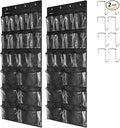2 Pack Extra Large Hanging Over Door Shoe Organizers,closet shoe organizer shoe rack organizer shoe storage,12+6 Crytal Pockets,8Hooks,black (59"x 21.6")-Ruum Studio Home