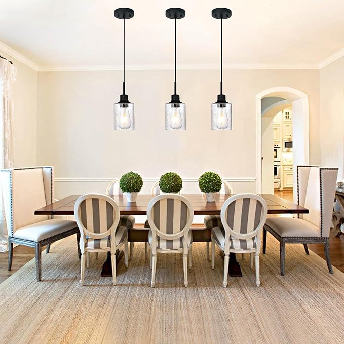 Modern Farmhouse Mini Chandeliers 3 Pack Black Pendant Lights Kitchen Island with Seeded Glass, Dining Room Lighting Fixtures Hanging Ceiling for Sink Bar Hallway Porch Corridor Bedroom-Ruum Studio Home