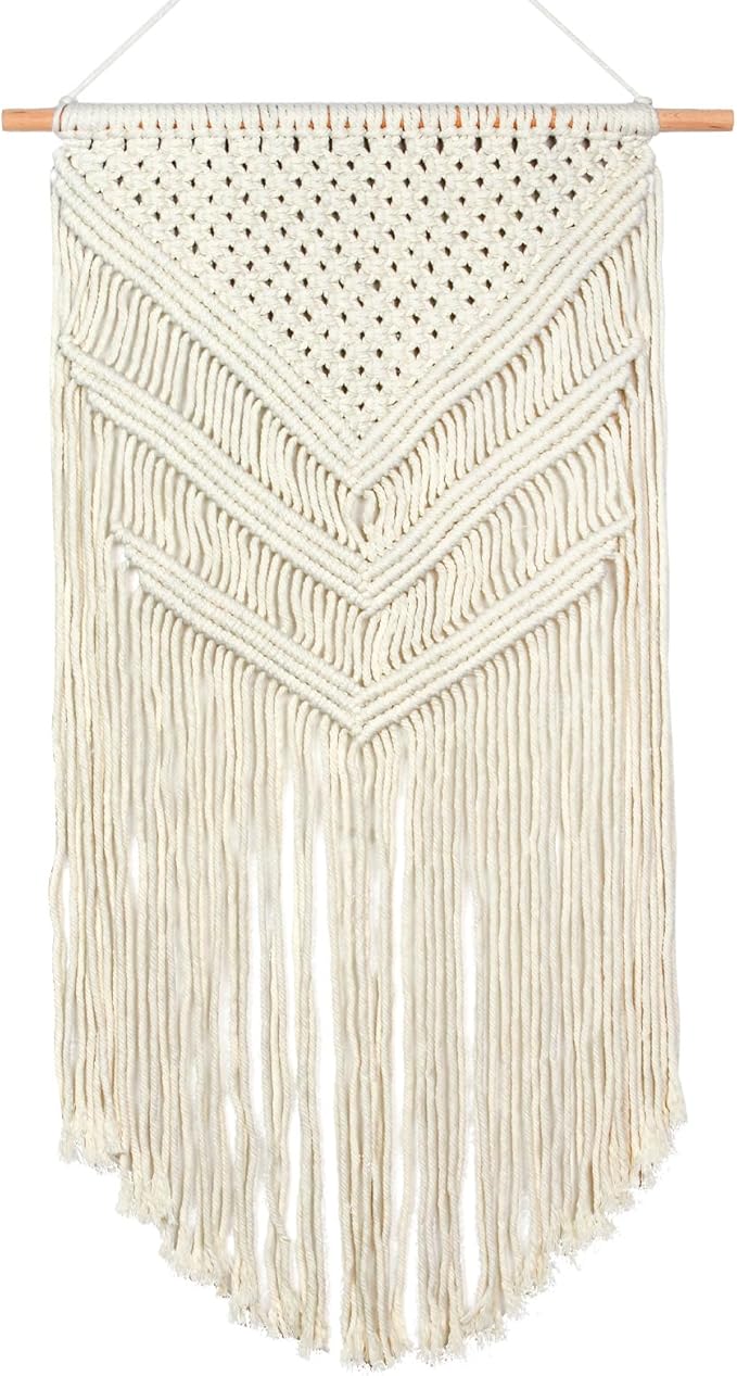 JONKASIPA Macrame Woven Wall Hanging, Bohemian Wall Decor, Handmade Woven Tapestry with Tassels, Delicate Lace Decor Crafts for Bedroom,Living Room or Farmhouse (Beige)-Ruum Studio Home