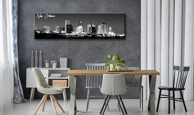 DJSYLIFE New Orlean Canvas Wall Art Decor City Skyline Pictures Poster Artwork Black and White Panorama Cityscape Painting for Bedroom Office Living Room Decoration Ready to Hang 13.8"X47.3"-Ruum Studio Home